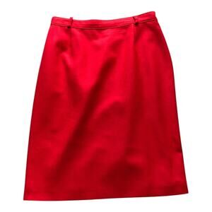 Vintage Principle Red Skirt Pleated Slit Back Knee Length with Belt Loops Sz 10